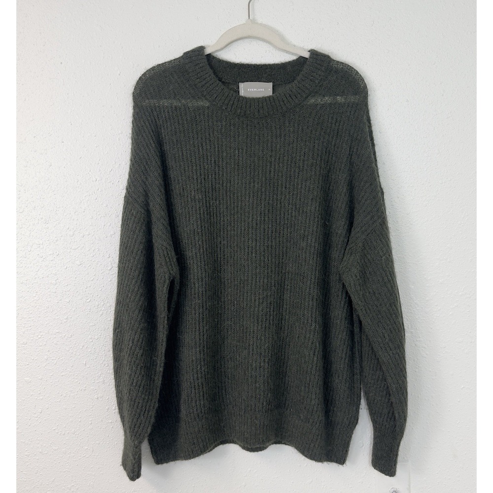 Everlane The Cocoon Crew in Alpaca Sweater Olive Green Semi Sheer Cozy Size XL